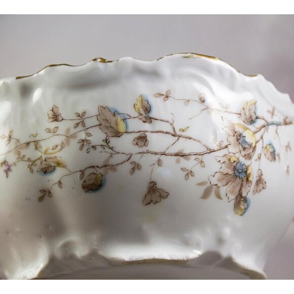 Antique LS&S Carlsbad Austria Vegetable Dish 7.5" Brown/Blue Flowers 1895-1917 - Picture 5 of 15